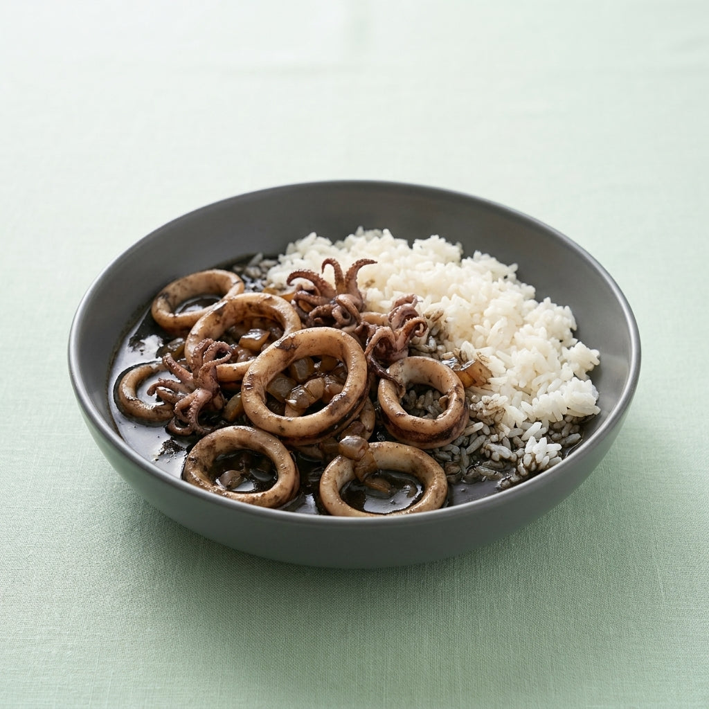 Calamares en su tinta con arroz