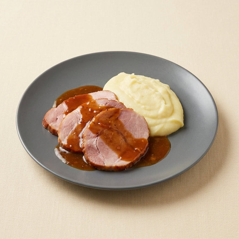 Jamón al oporto con puré de patatas