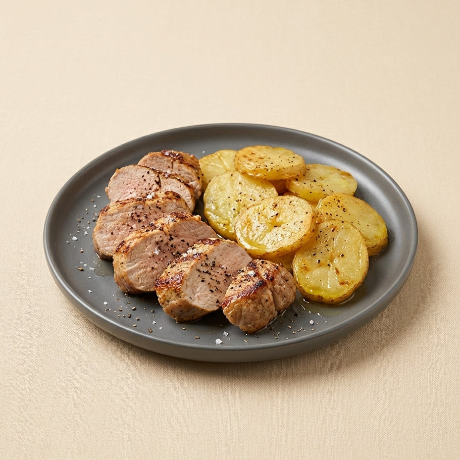 Solomillo de cerdo a la plancha con patatas panadera