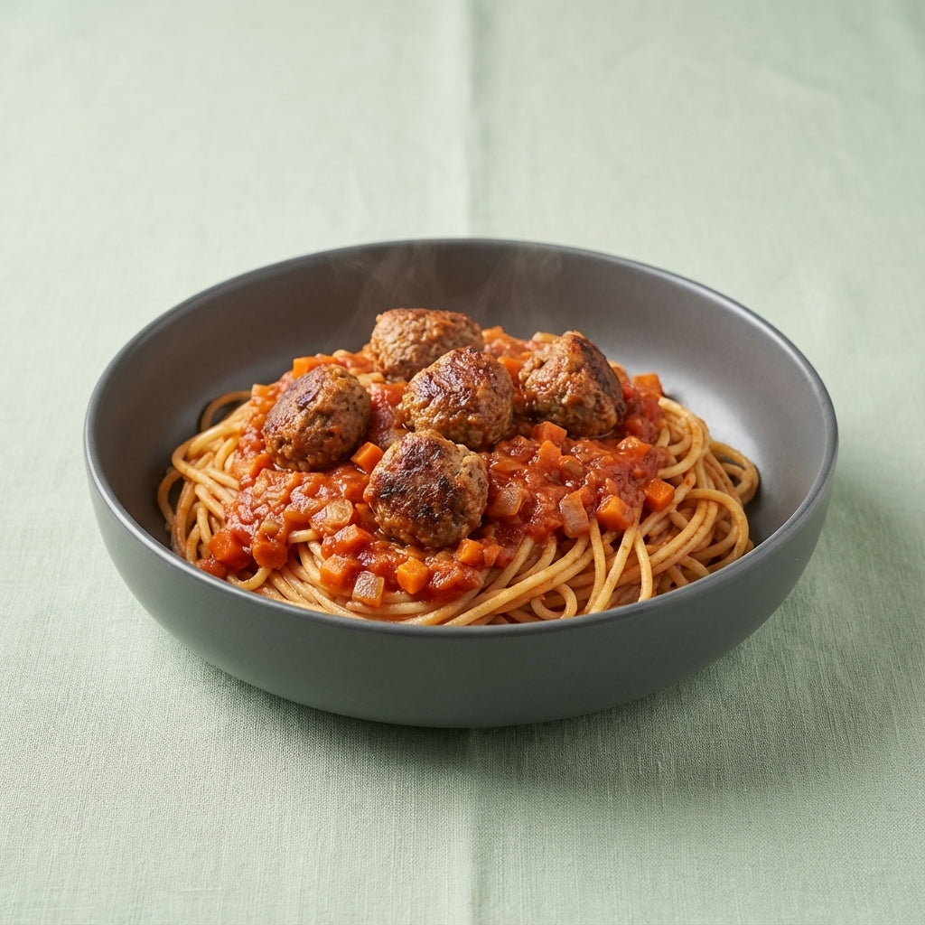 Spaguetti con albondigas al pomodoro