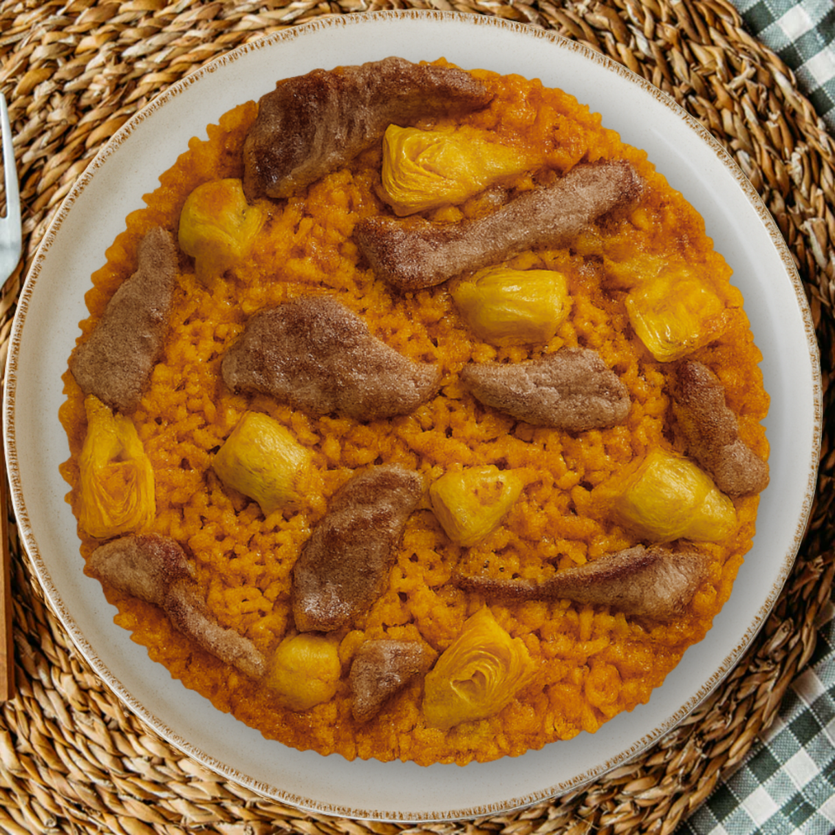 Arroz de presa, alcachofas y setas