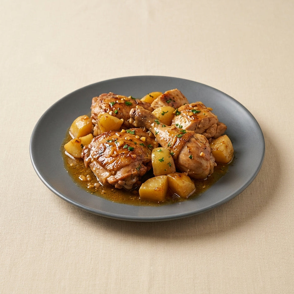 Pollo a la cerveza con patatas