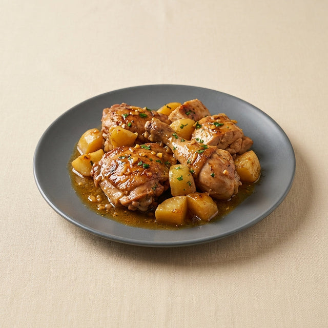 Pollo a la cerveza con patatas