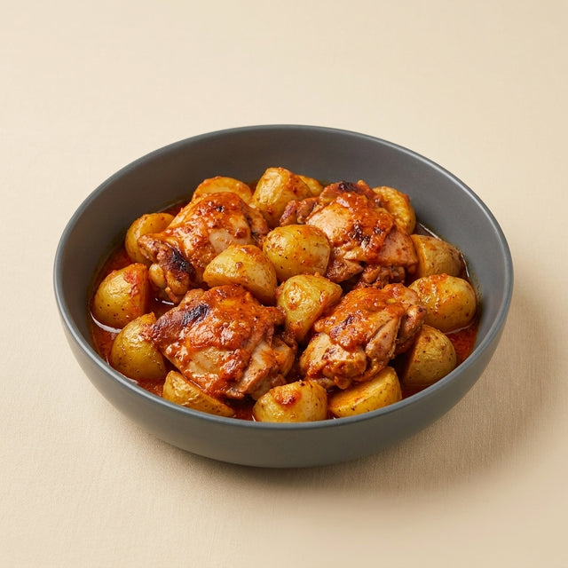 Pollo con mojo picón y patatas
