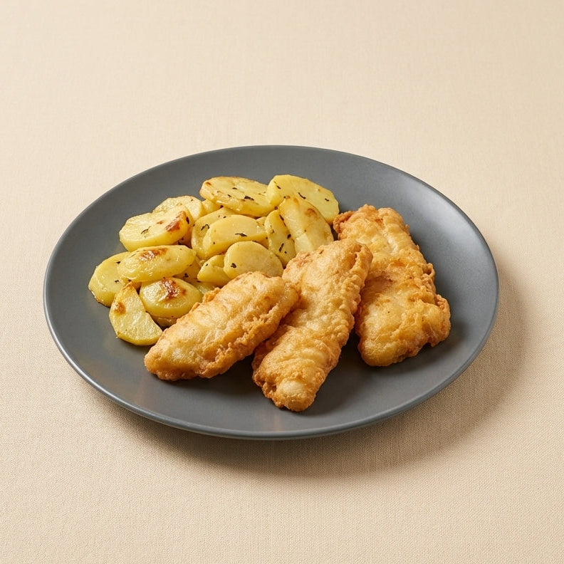 Rape rebozado patata panadera