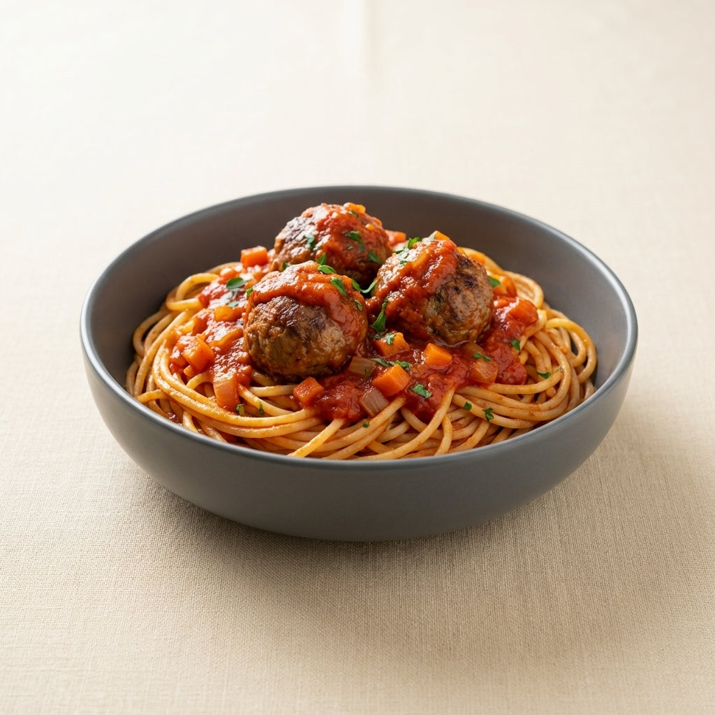 Spaguetti con albondigas al pomodoro