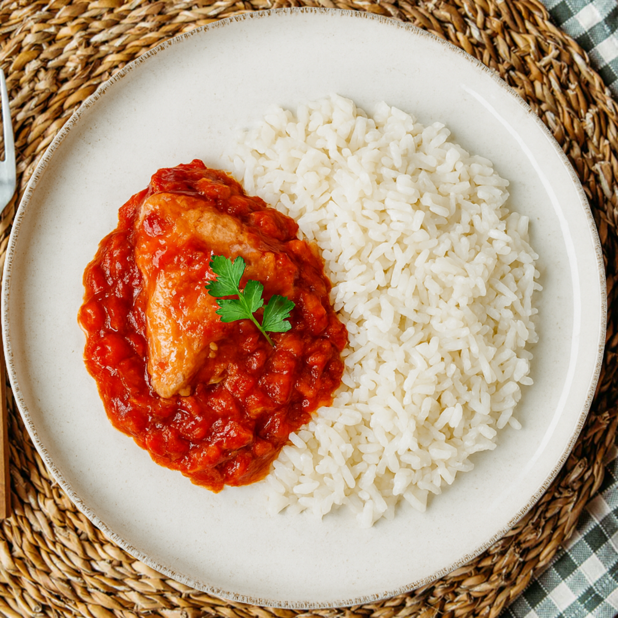 Atún con tomate y arroz blanco