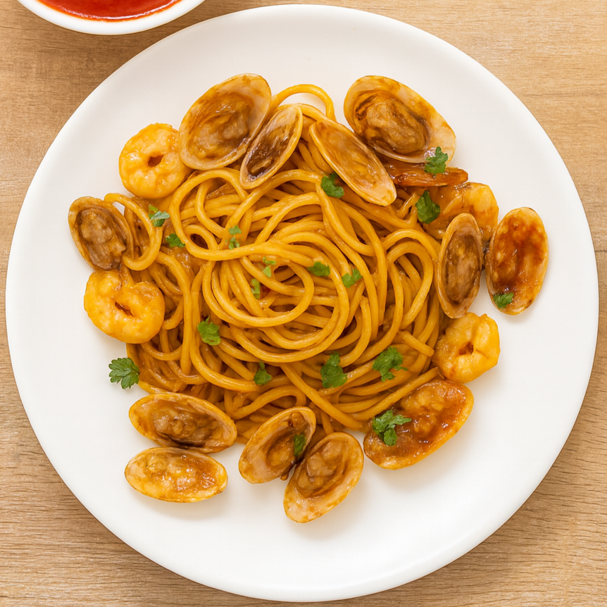 Espaguetis con marisco