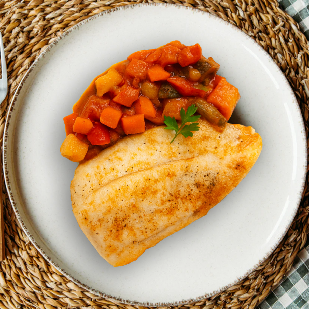 Filete de merluza con pisto