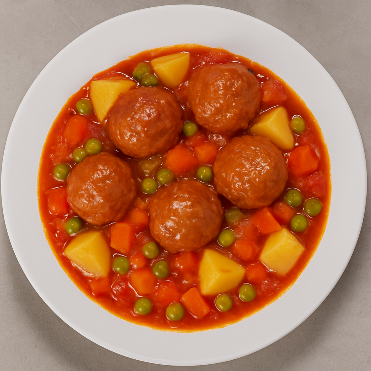 Albóndigas mixtas en salsa de tomate casero y patatas