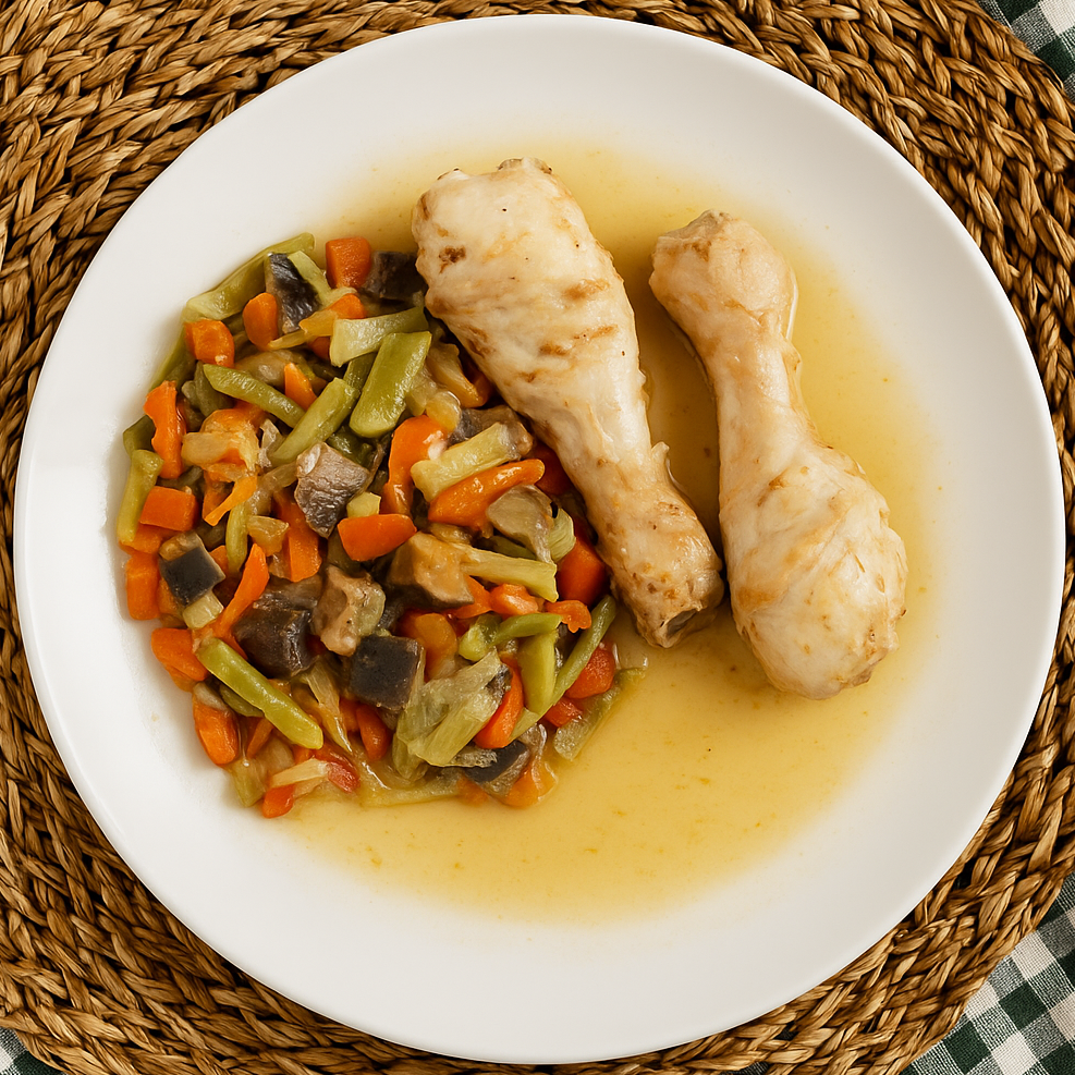 Muslitos de pollo con salteado campestre