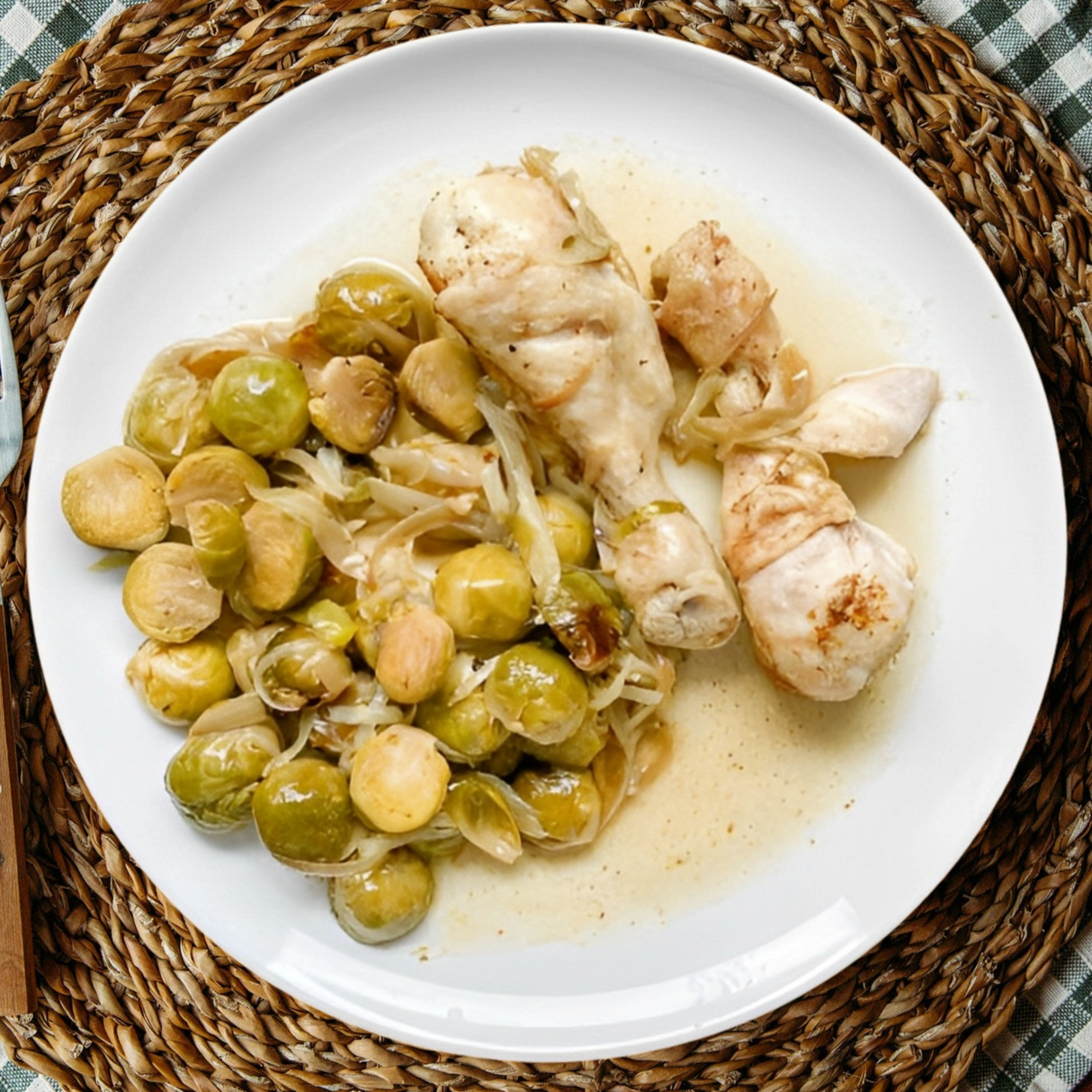 Muslitos de pollo al horno con coles de bruselas