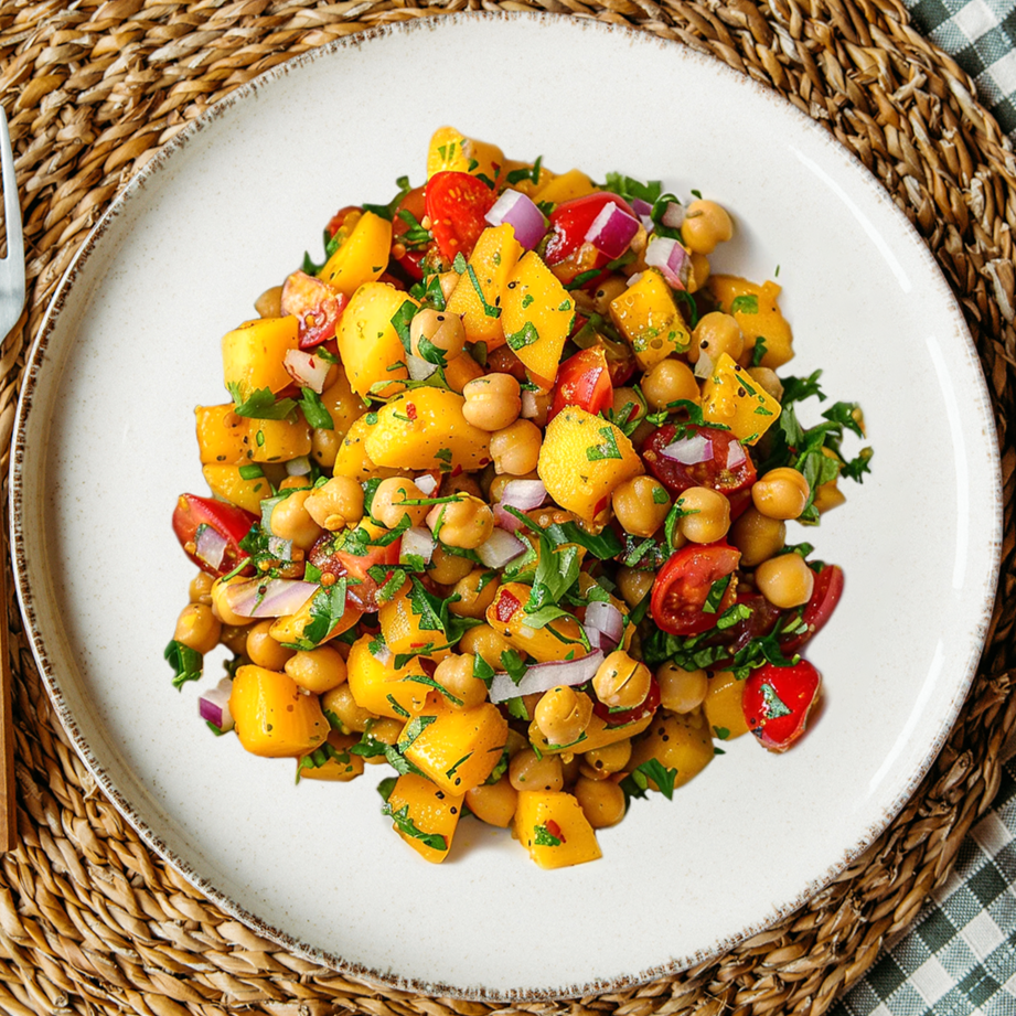 Ensalada de garbanzos con mango y vinagreta de limón